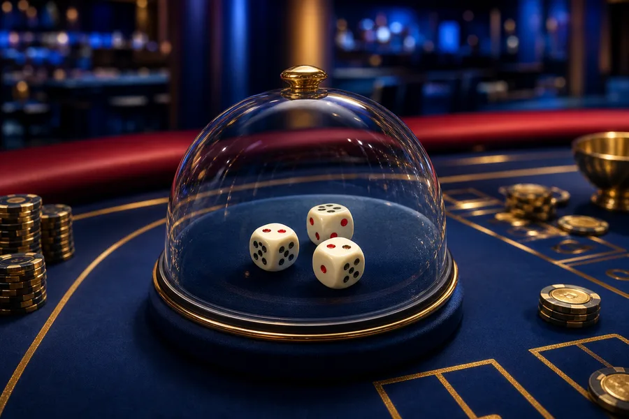 Live Sic Bo dice under a transparent dome